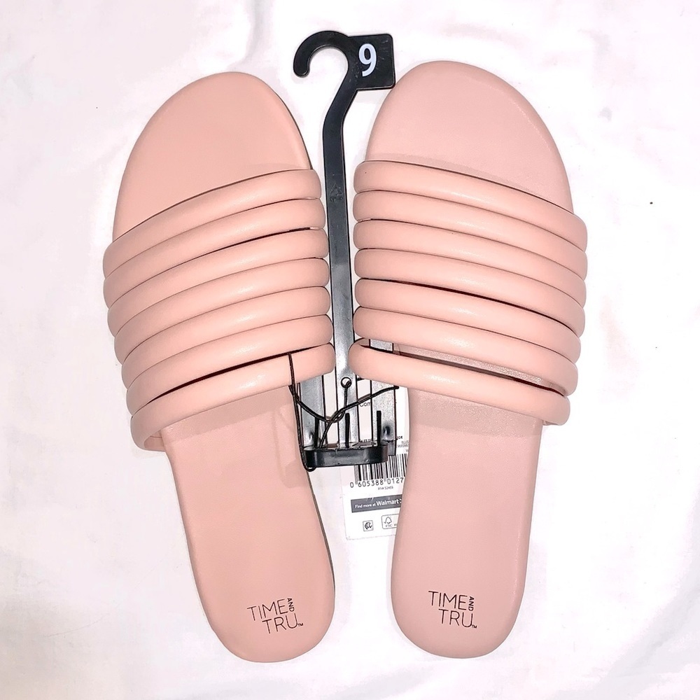 Time & True Women’s Blush Strappy Slides new Size 9